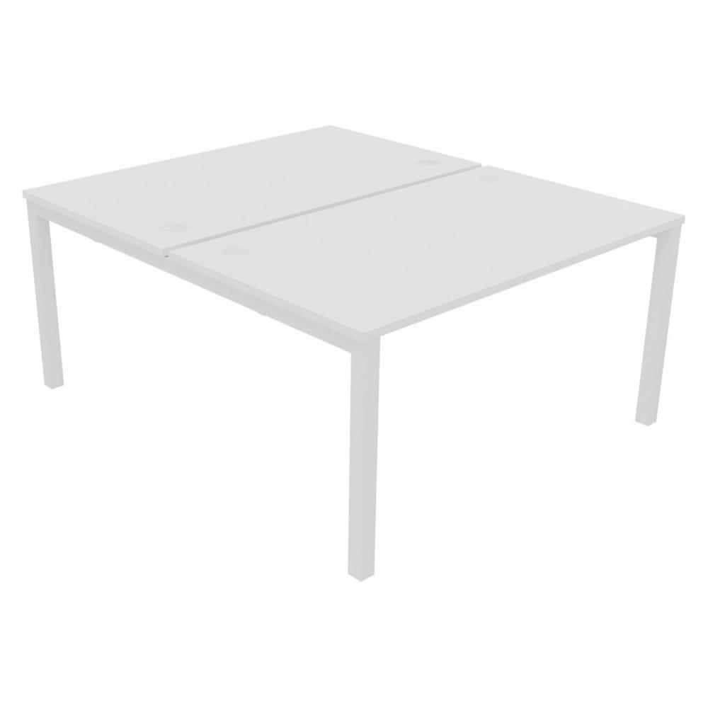Bureau bench 2 postes Osmose dpart L140 x P163 cm Plateaux Blanc Pieds mtal Blanc