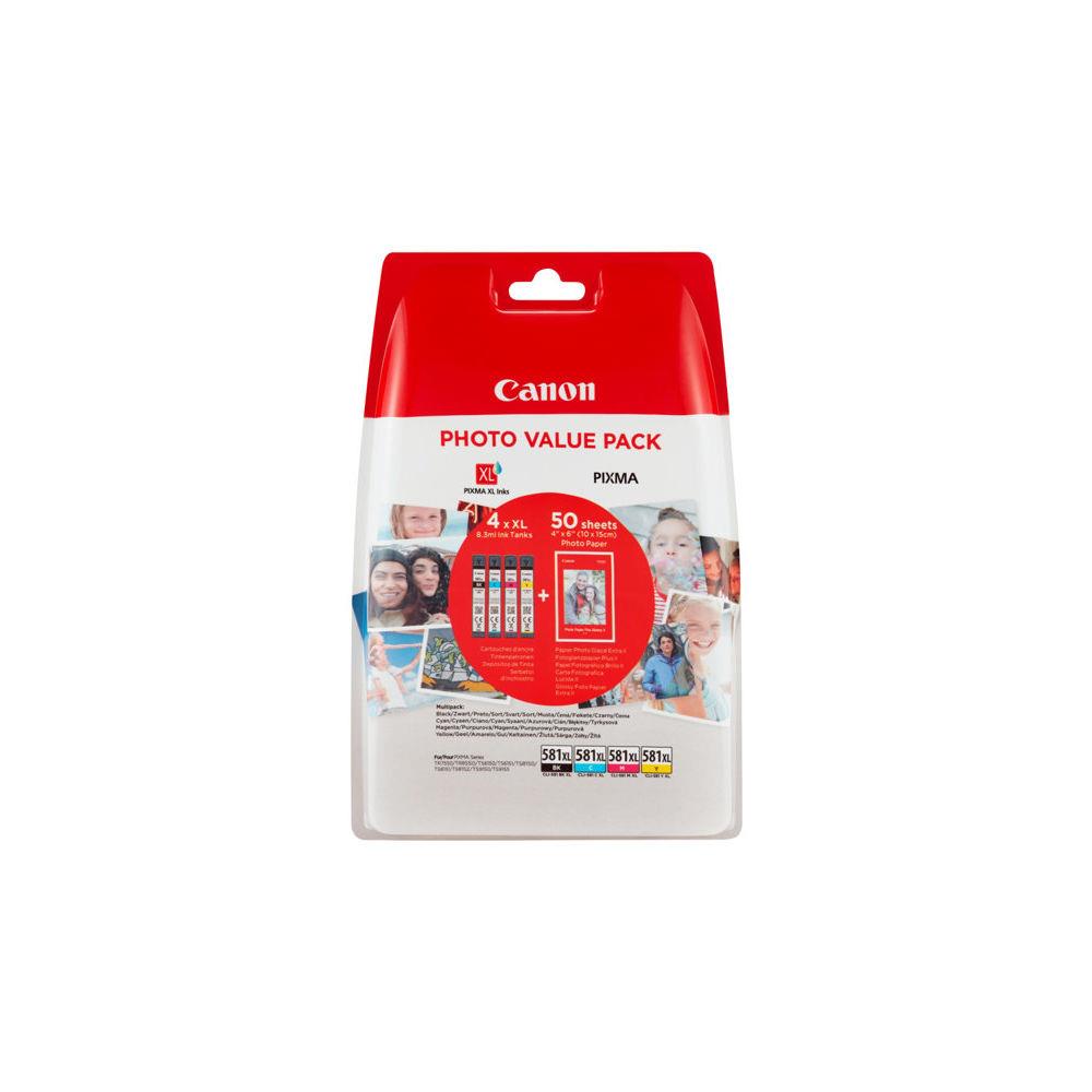 Cartouches pour imprimantes - Canon pack conomique cartouches d'encre  haut rendement cli-581xl bk/c/m/y + papier photo