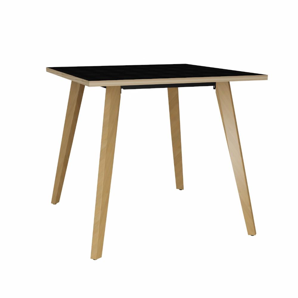Table carr�e Knot - L80 x P80 cm - Plateau Noir bords Ch�ne - Pieds bois Ch�ne