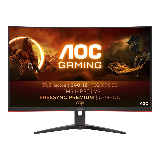 AOC Gaming C32G2ZE/BK - cran LED - jeux - incurv - 32" (31.5" visualisable) - 1920 x 1080 Full HD (1080p) @ 240 Hz - VA - 300 cd/m - 3000:1 - 1 ms - 2xHDMI, DisplayPort - noir