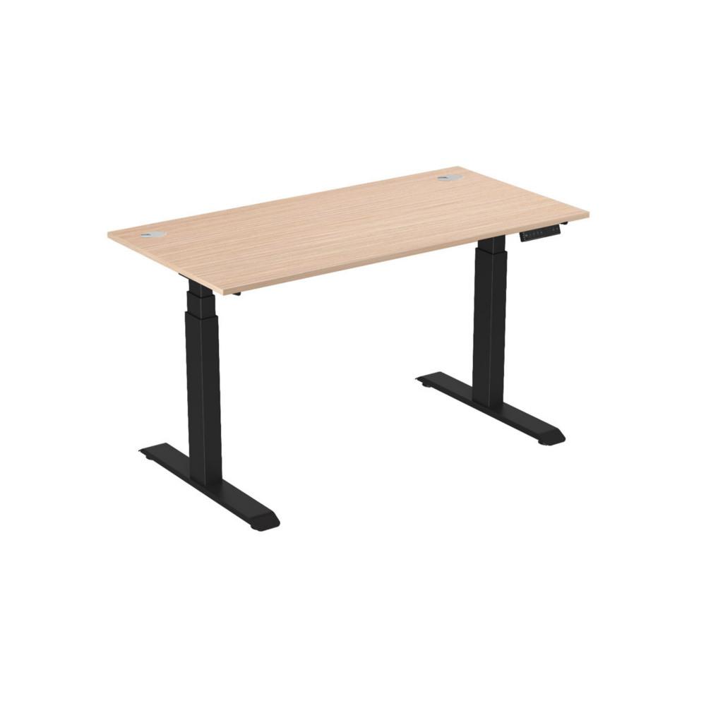 Bureau �lectrique hauteur r�glable Nova L160 cm plateau H�tre - pieds m�tal Noir