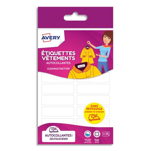 Etiquettes vtements Avery - autocollantes - 13 x 45 mm - coloris blanc - blister de 36