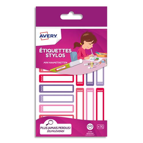 Etiquettes stylos Avery - autocollantes - 50 x 10 mm - feutre permanent uniquement - coloris rose/rouge - blister de 30