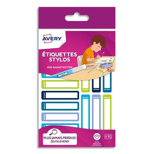 Etiquettes stylos Avery - autocollantes - 50 x 10 mm - feutre permanent uniquement - coloris bleu/vert - blister de 30