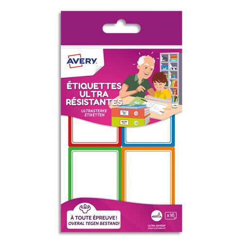 Etiquettes ulltra-rsistantes - 44 x 64 mm - blanc et bordure vert/bleu/orange/rouge - sachet de 16