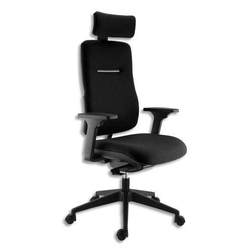 Sige mono place Ergos - haut dossier et ttire tissu - mcanisme synchrone - accoudoirs 3D rglages fournis - noir