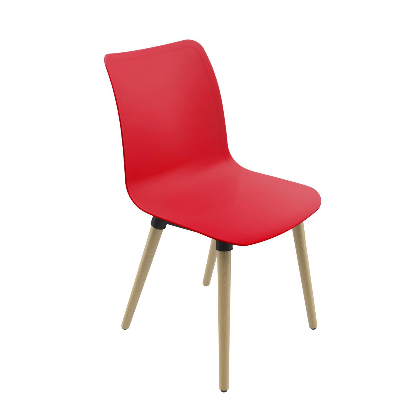 Chaise coque Dahlia - Rouge , Pieds bois