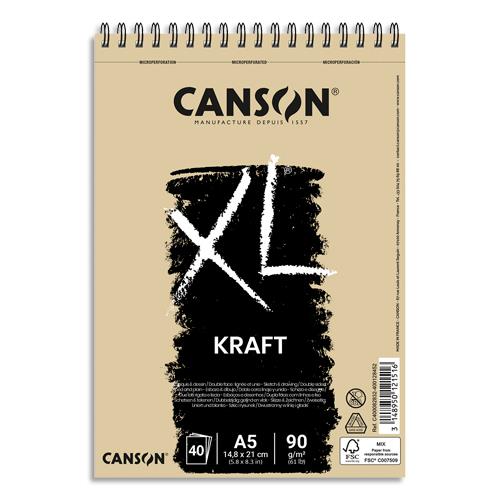 Papier dessin Canson XL Kraft - 90 g - A5 - album spiral 40 feuilles