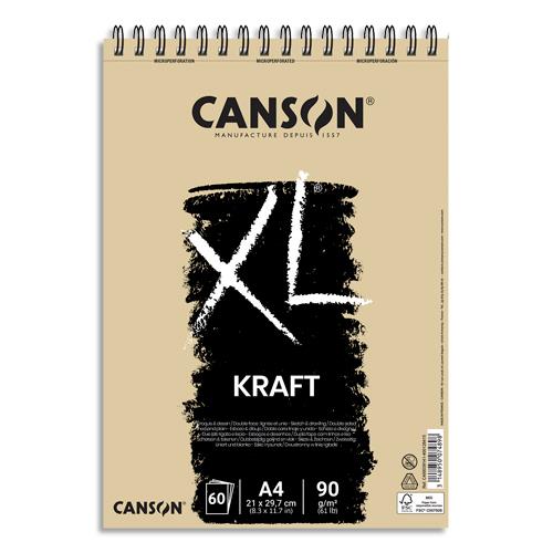 Papier dessin Canson XL Kraft - 90 g - A4 - album spiral 60 feuilles