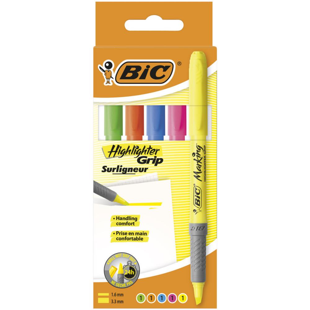 Pochette de 5 surligneurs Bic Brite Liner Grip - assortis