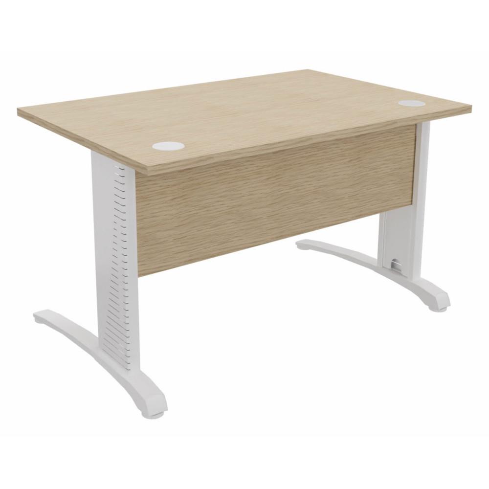 Bureau droit Triomphe 2 - L 120 x P 80 cm - plateau ch�ne - pieds L blancs - embase blanche
