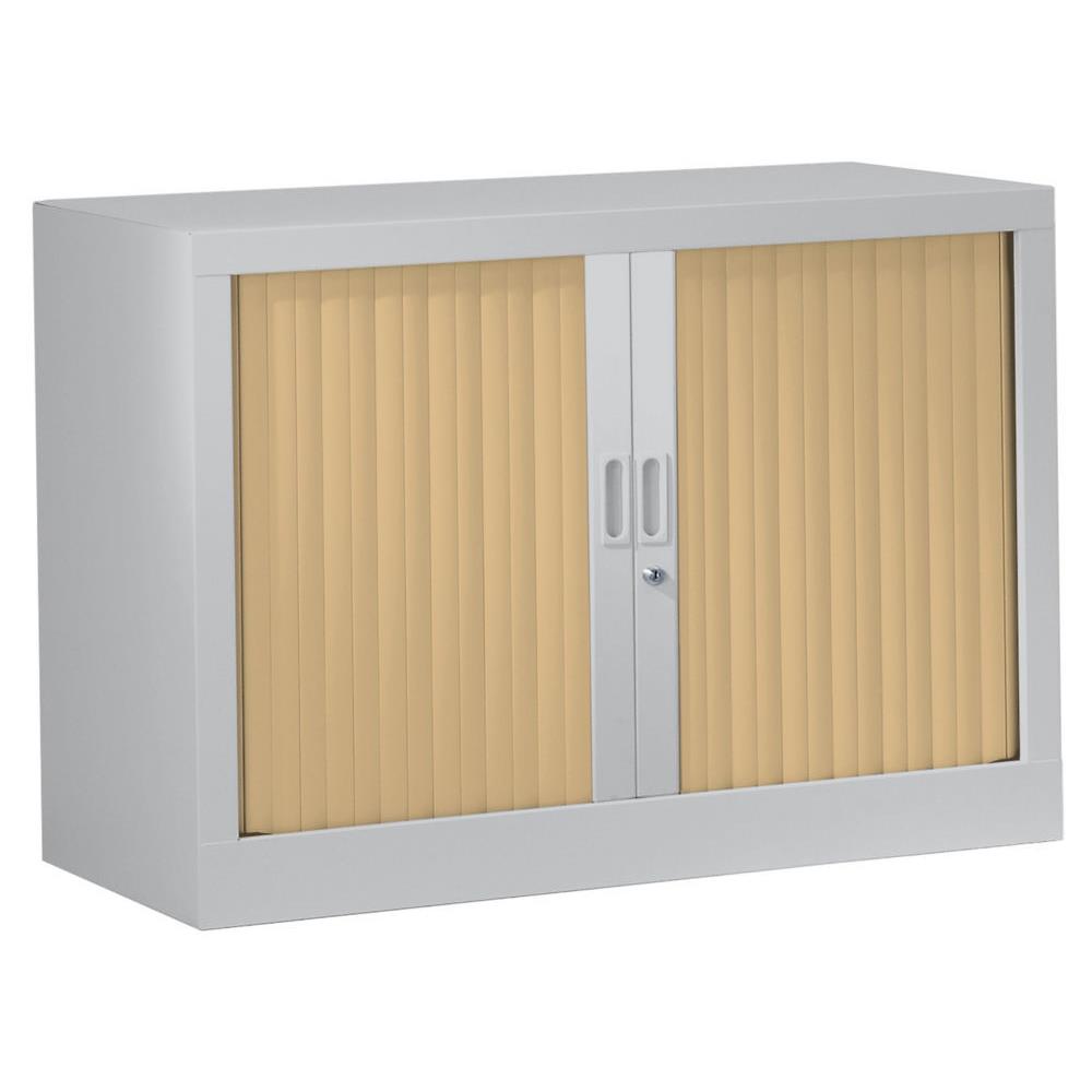 Armoire mtal monobloc Gnric - A rideaux - H. 69,5 x L. 80 cm - Corps Aluminium - Rideaux Chne