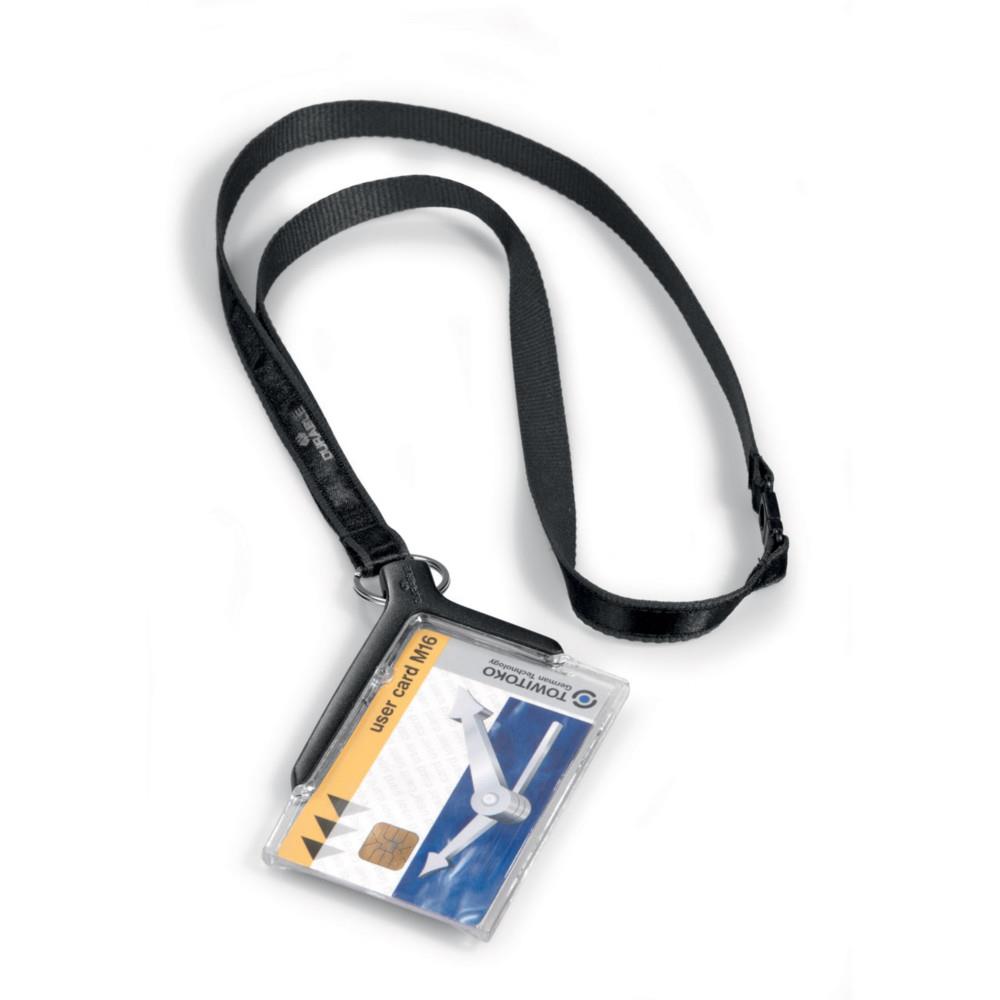 Porte-Badge de s�curit� Durable DE LUXE 5,4 x 8,7 cm Transparent avec cordon textile - Bo�te de 10 - Anthracite