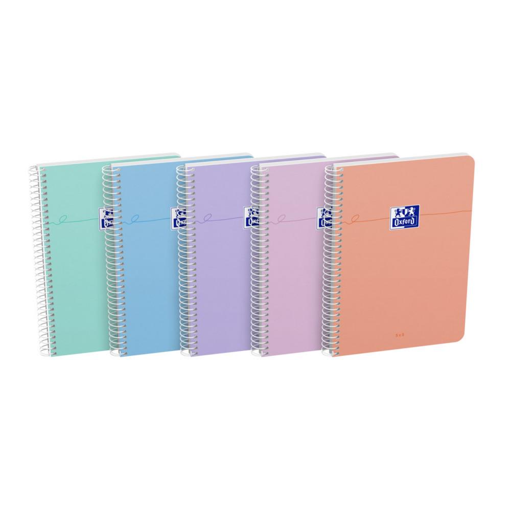 Cahier � spirale Oxford Smart A5 14,8 x 21 cm - Petits carreaux 5x5 - 160 pages - Coloris pastel