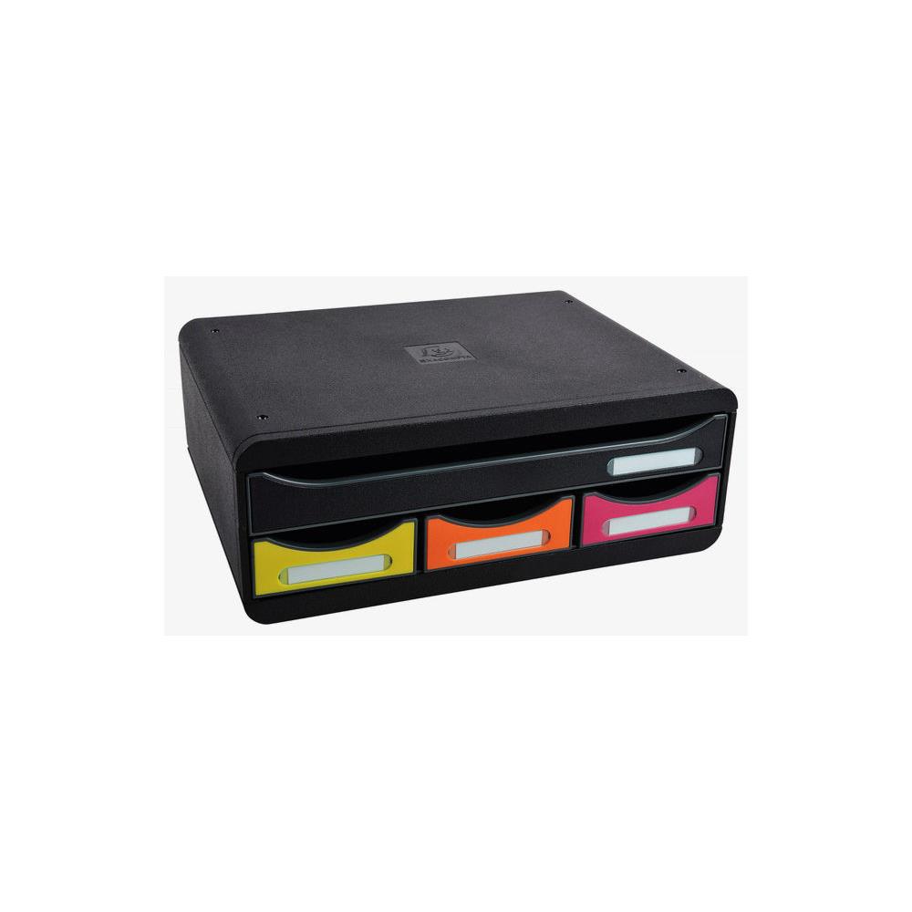 Module de classement Exacompta Store-Box Maxi - A4+ - 3 min tiroirs L27 x H13,4 x P35,5 cm - 4 tiroirs - noir/arlequin