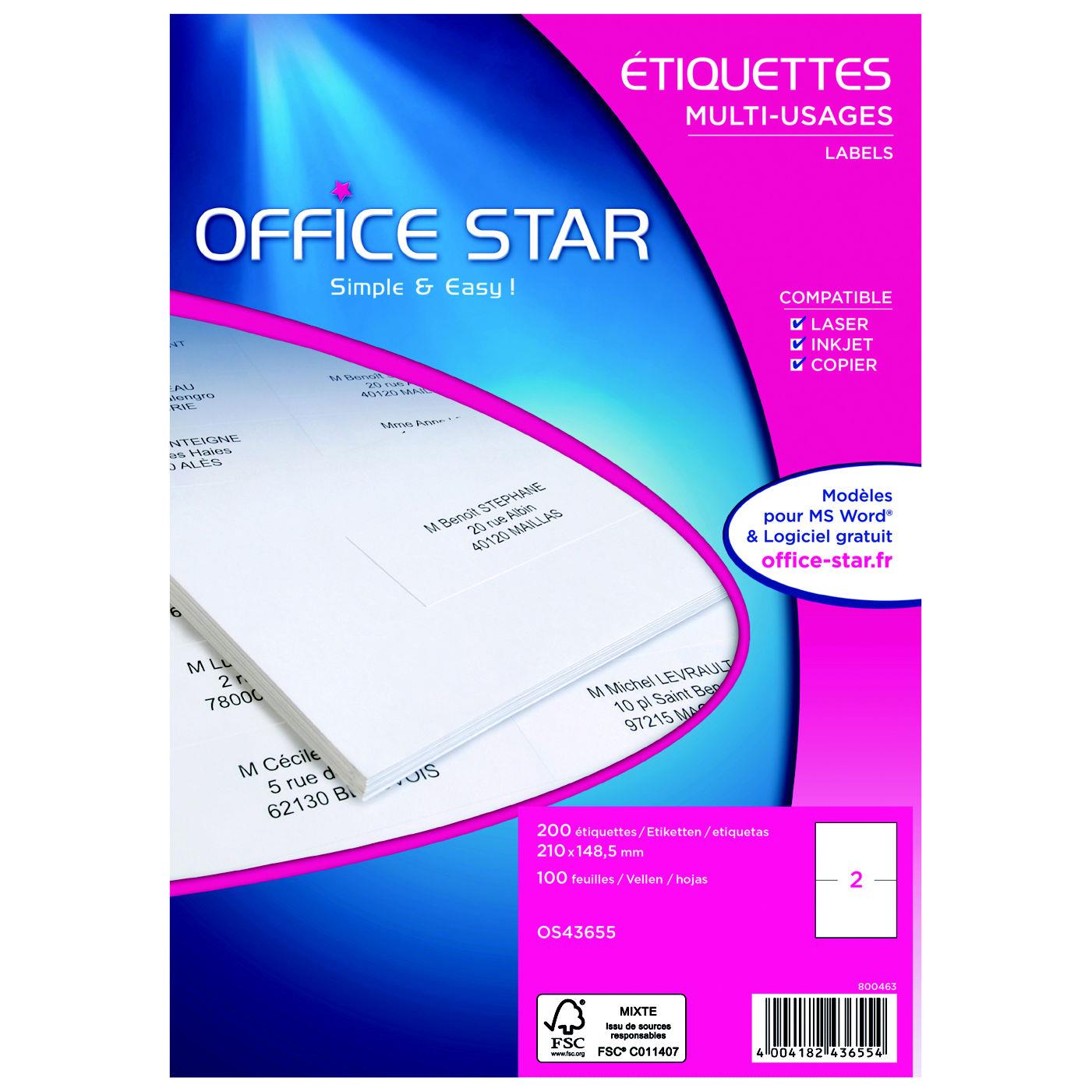 Etiquettes cologiques multi-usages Avery - 210 x 148,5 mm - 100 planches A4 - blanches - paquet de 200