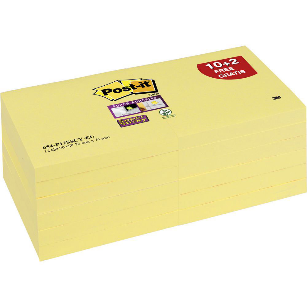 Notes Post-It Néon - 76x76 Mm, 100 Feuilles Par Bloc, Lot De 6 Blocs Jaune Fluo