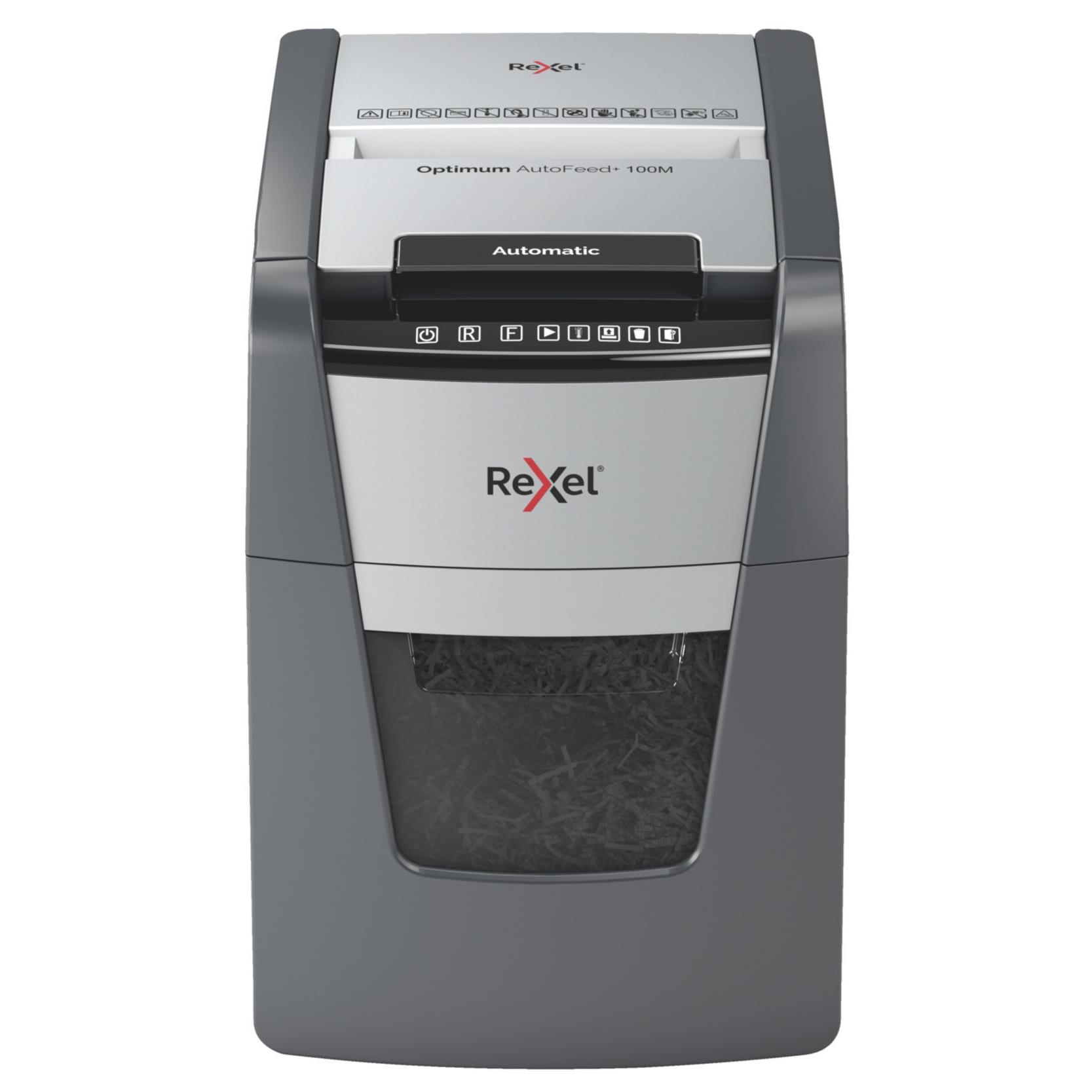 Rexel optimum auto+ 100m destructeur de papier dcoupage par micro-broyage 55 db 22 cm noir, gris