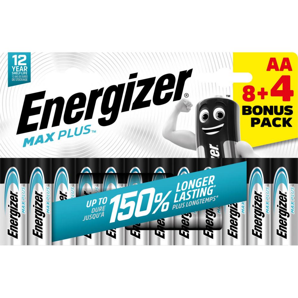 Pile alcaline AA / LR6 Energizer Max Plus - pack Promo 8 + 4 GRATUITES - blister 12 units