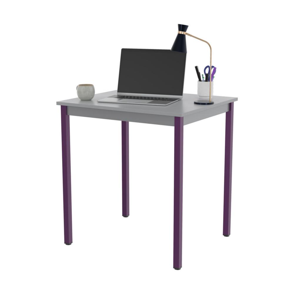 Table Polyvalente Droit - L 70 x P 60 cm - Plateau Gris - pieds Prune