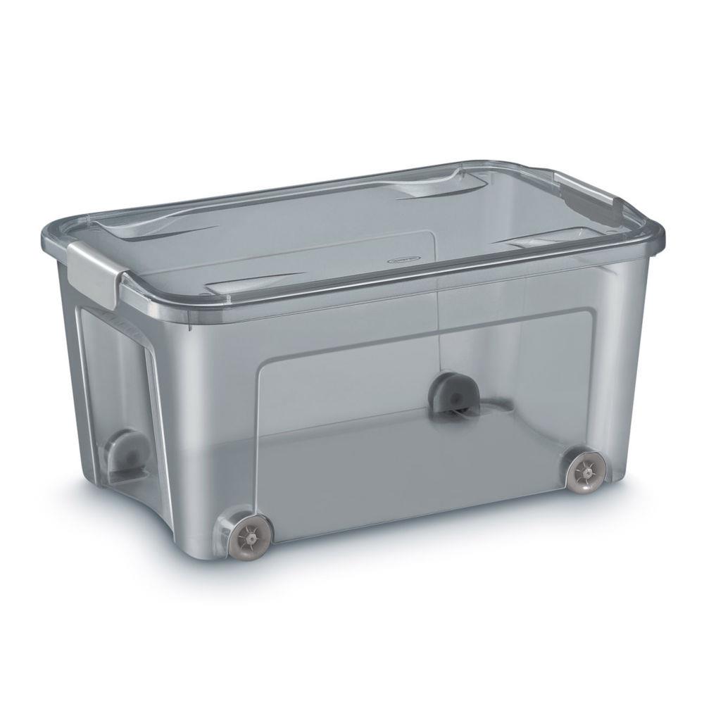 Bote de rangement  roulettes Cep - avec couvercle et poignes clips - Polypropylne 100% recyclable - 43 Litres - Gris translucide