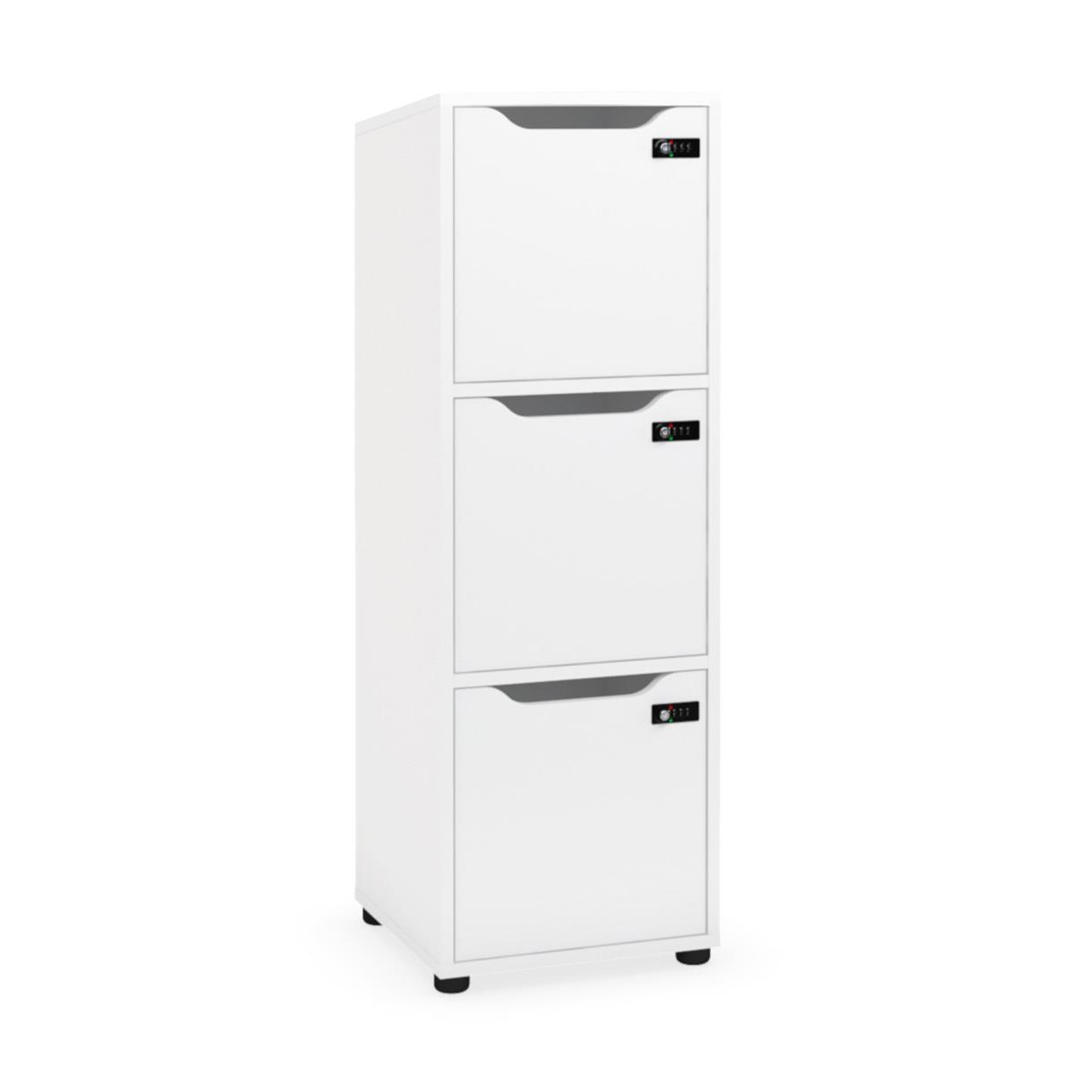 Meuble 3 cases  serrure  codes - gamme Fenix - H121 x L41 x P40 - Structure blanc - portes blanches