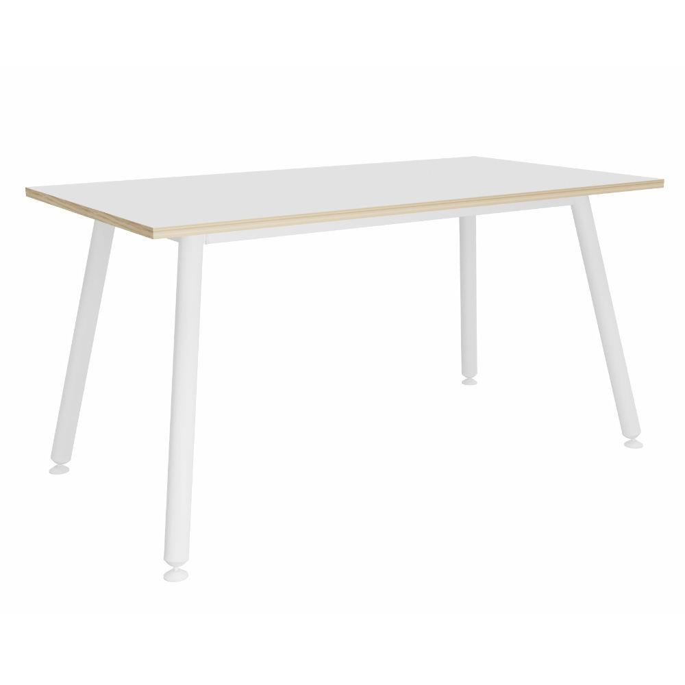 Table rectangulaire Halden 140 x 80 cm - 4 pieds mtal inclins - Blanc - Bords Chne