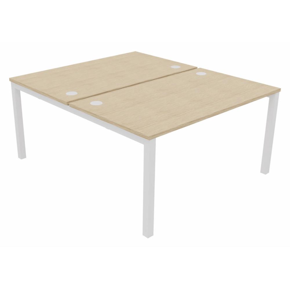 Bureau bench 2 postes Osmose d�part L140 x P163 cm Plateaux Ch�ne Pieds m�tal Blanc
