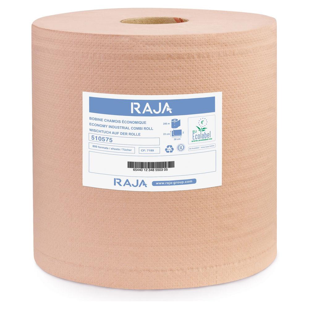 Essuie-tout papier recycl double paisseur RAJA - Bobine chamois 800 feuilles 22 x 30 cm - Lot de 2