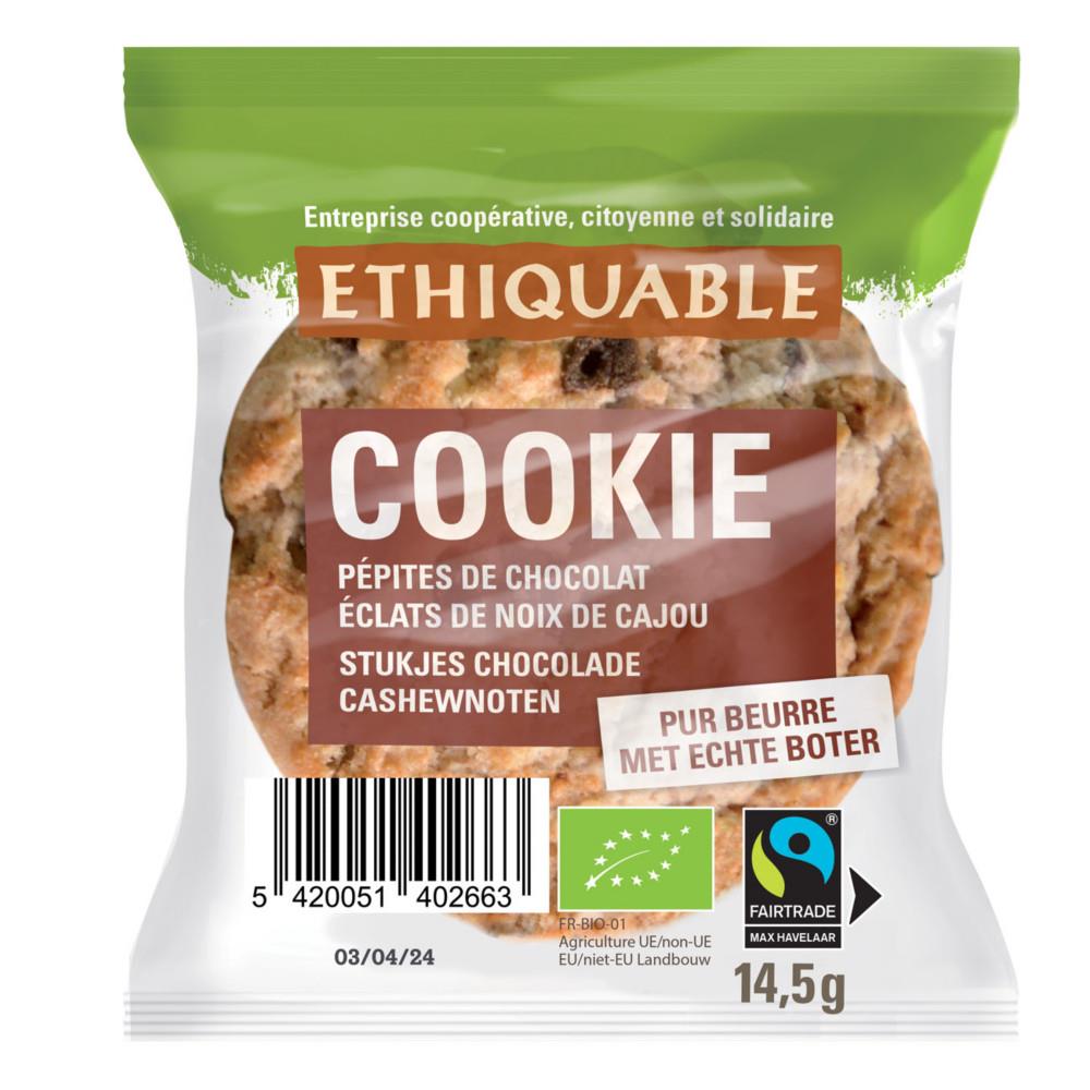 Cookies bio avec des ppites de chocolat et clats de noix de cajou Ethiquable - Lot de 90 sachets individuels de 14,5 g