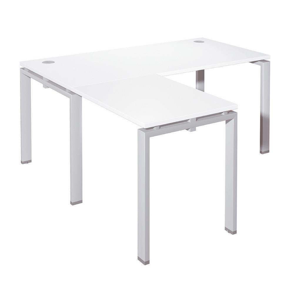 Retour droit E-link - L 80 x P 60 cm - plateau blanc - pieds aluminium
