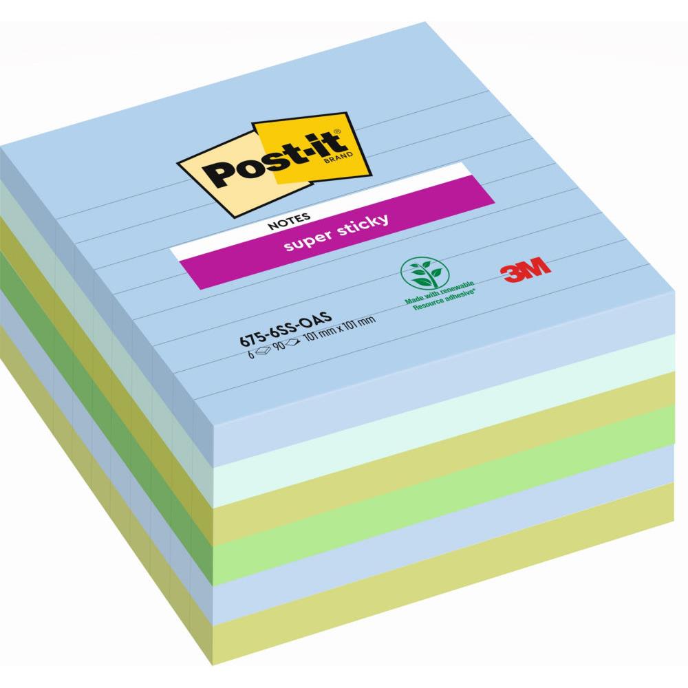 Notes repositionnables Post-it Oasis 101 x 101 mm coloris assorties - 6 blocs de 90 feuilles