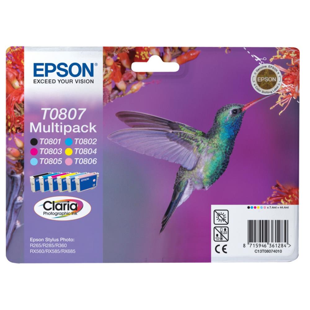 Cartouches pour imprimantes - Epson hummingbird multipack "colibri" (t0807) - encres claria n, c, m, j, cc, mc