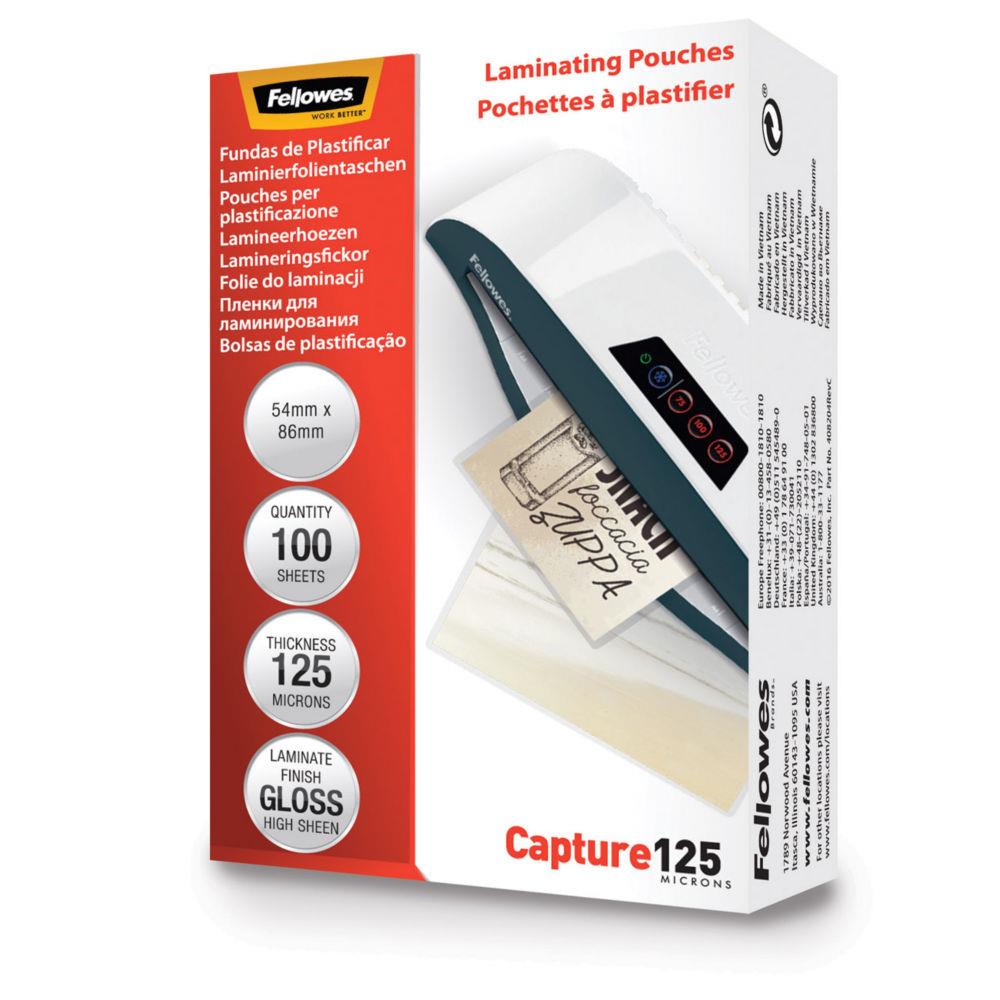 Pochettes de plastification Fellowes ImageLast format cartes 54x86mm - Epaisseur : 125 microns par face - Bote de 100
