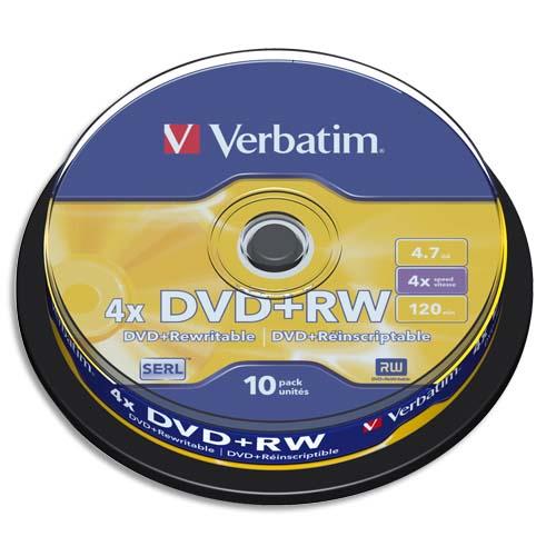 Verbatim - 10 x DVD+RW - 4.7 Go ( 120 minutes ) 4x - argent mat - spindle