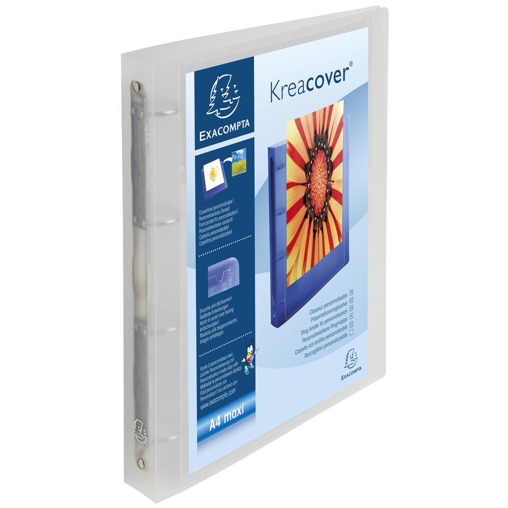 Classeur  anneaux translucide personnalisable plastifi Exacompta Kreacover - 4 anneaux en D 30mm - A4 Dos 4 cm - Incolore (paquet 12 units)