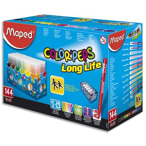 Schoolpack Maped de 144 feutres Colorpeps pointe moyenne assortis