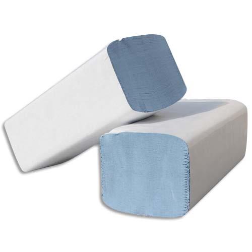 Essuie-mains neutre 100% recycl pliage enchevetr en W - format 22 x 35 cm - bleu - colis de 30 paquets de 100 feuilles