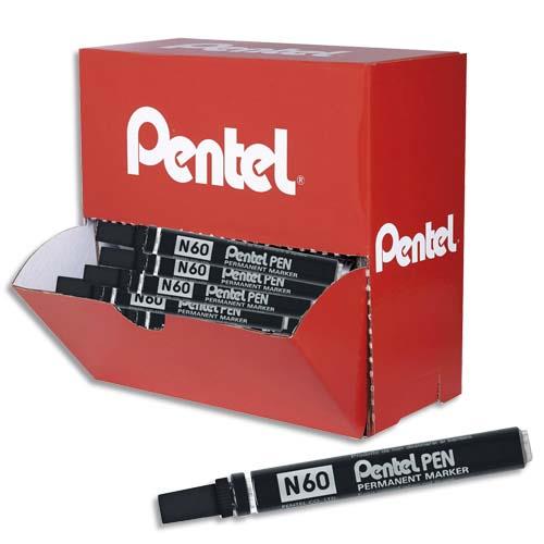 Pack de 36 marqueurs permanents corps mtal Pentel N60 - pointe biseaute - noir