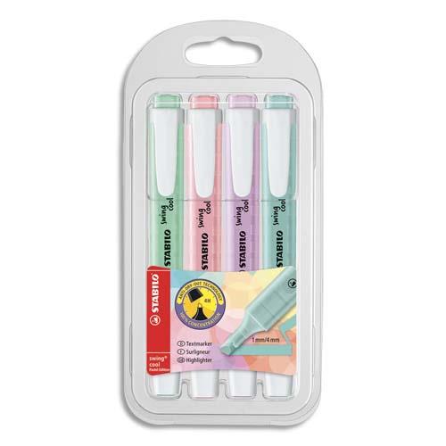 Surligneurs Stabilo Swing Cool Pastel Edition - pointe biseaute - trac 1-4mm - coloris assortis - pochette de 4