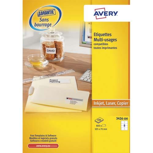 Etiquettes multi usages Avery 3426 - 105 x 70 mm - blanc - pour laser jet d'encre et copieur - bote de 800