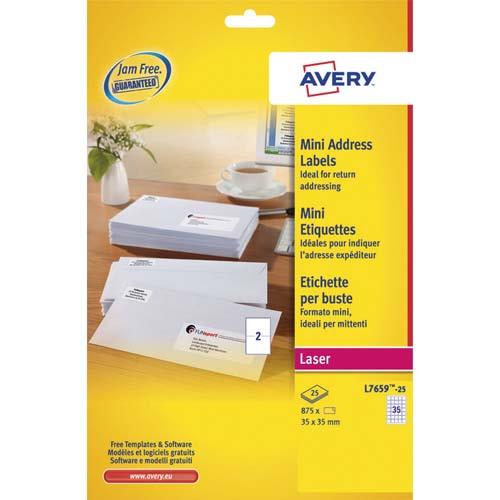 Mini-tiquettes Avery L7659 - blanc - impression laser - 35 x 35 mm - bote de 500