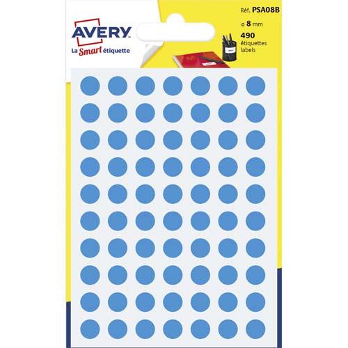 Pastilles adhsives Avery - diamtre 8 mm - pour criture manuelle - bleu - sachet de 490