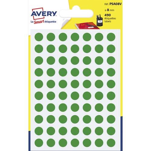 Pastilles adhsives Avery - diamtre 8 mm - pour criture manuelle - vert - sachet de 490