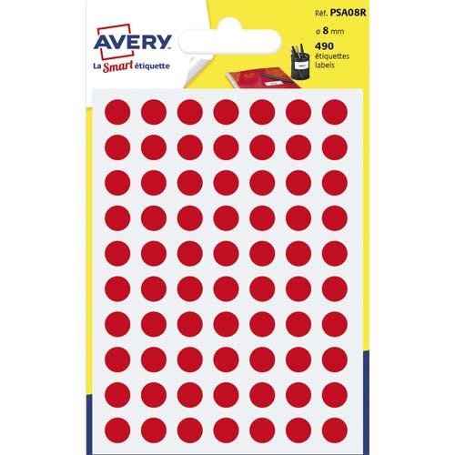 Pastilles adhsives Avery - diamtre 8 mm - pour criture manuelle - rouge - sachet de 490