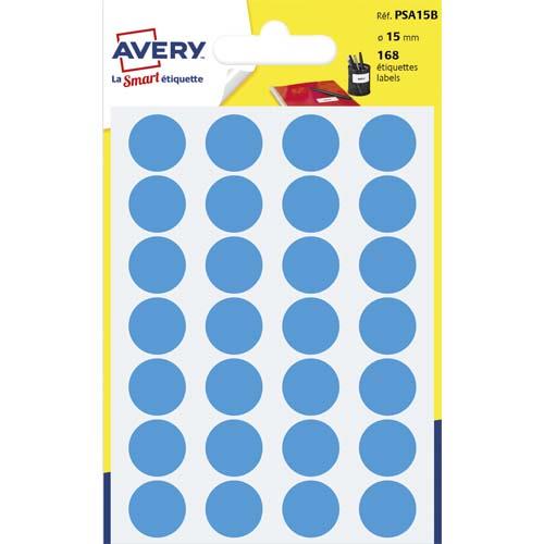 Pastilles adhsives Avery - diamtre 15 mm - pour criture manuelle - bleu - sachet de 168