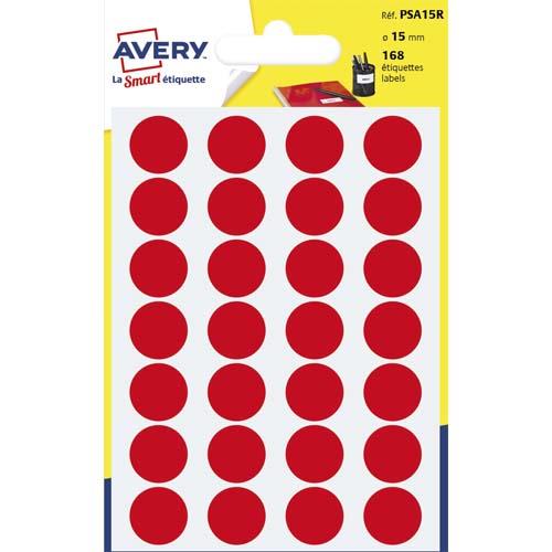 Pastilles adhsives Avery - diamtre 15 mm - pour criture manuelle - rouge - sachet de 168