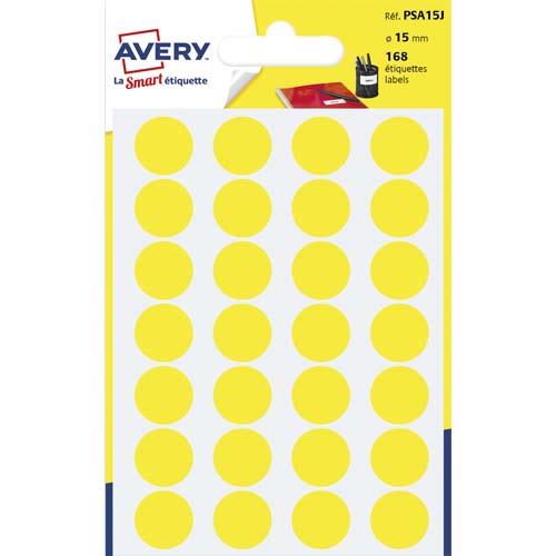 Pastilles adhsives Avery - diamtre 15 mm - pour criture manuelle - jaune - sachet de 168
