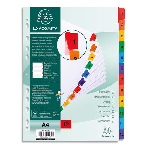 Intercalaire numrique Exacompta - 12 positions - carte blanche 170g - A4