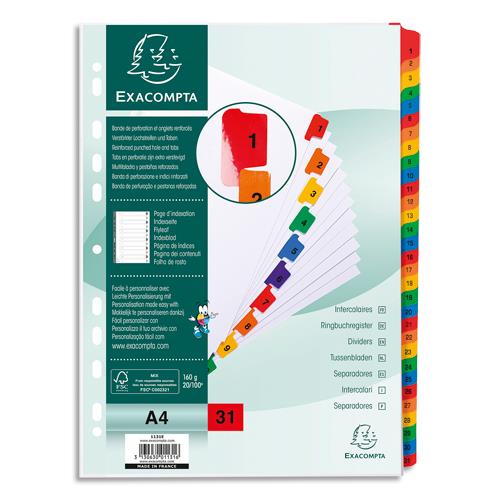 Intercalaire numrique Exacompta - 31 positions - carte blanche 170g - A4